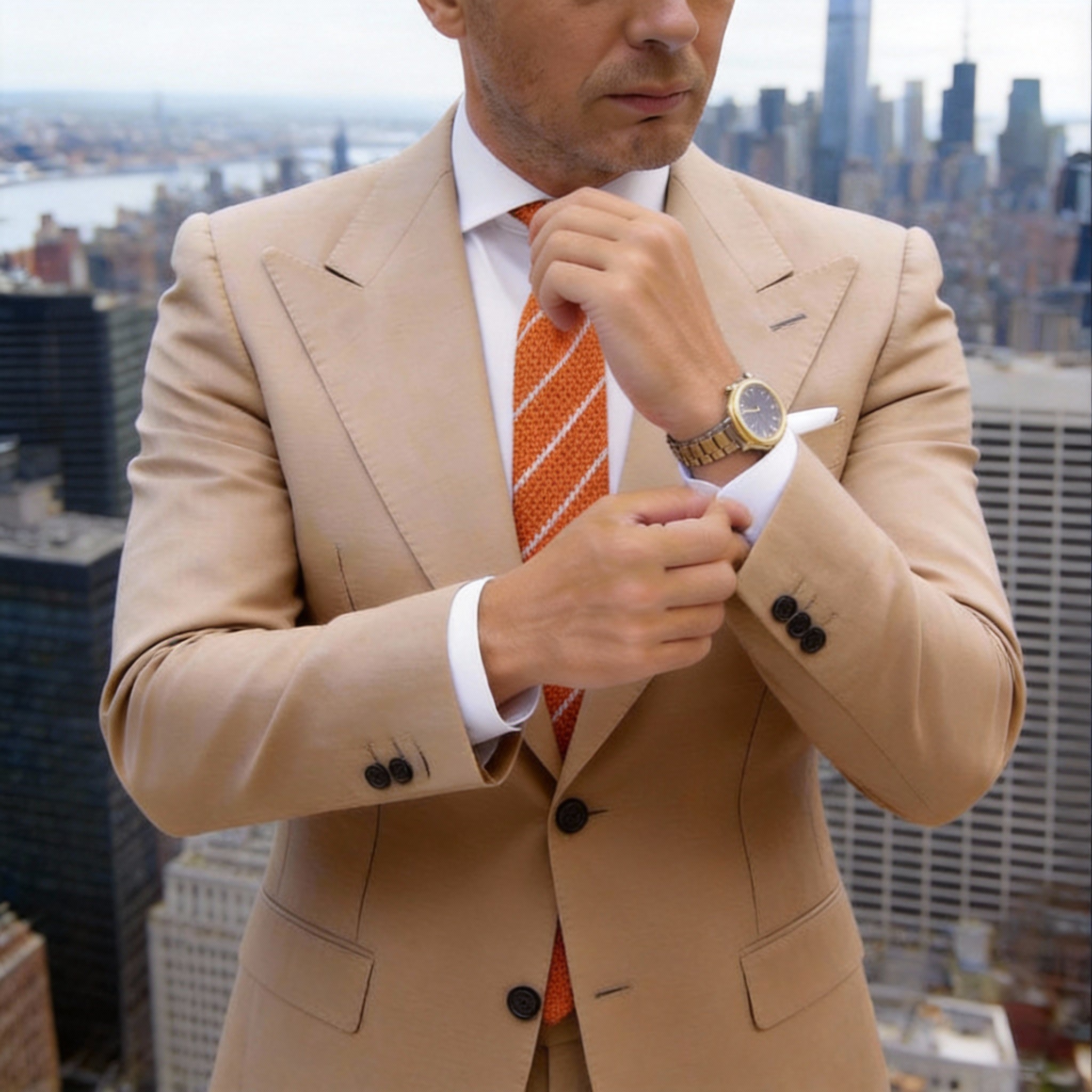 Orange with White Diagonal Stripes Necktie