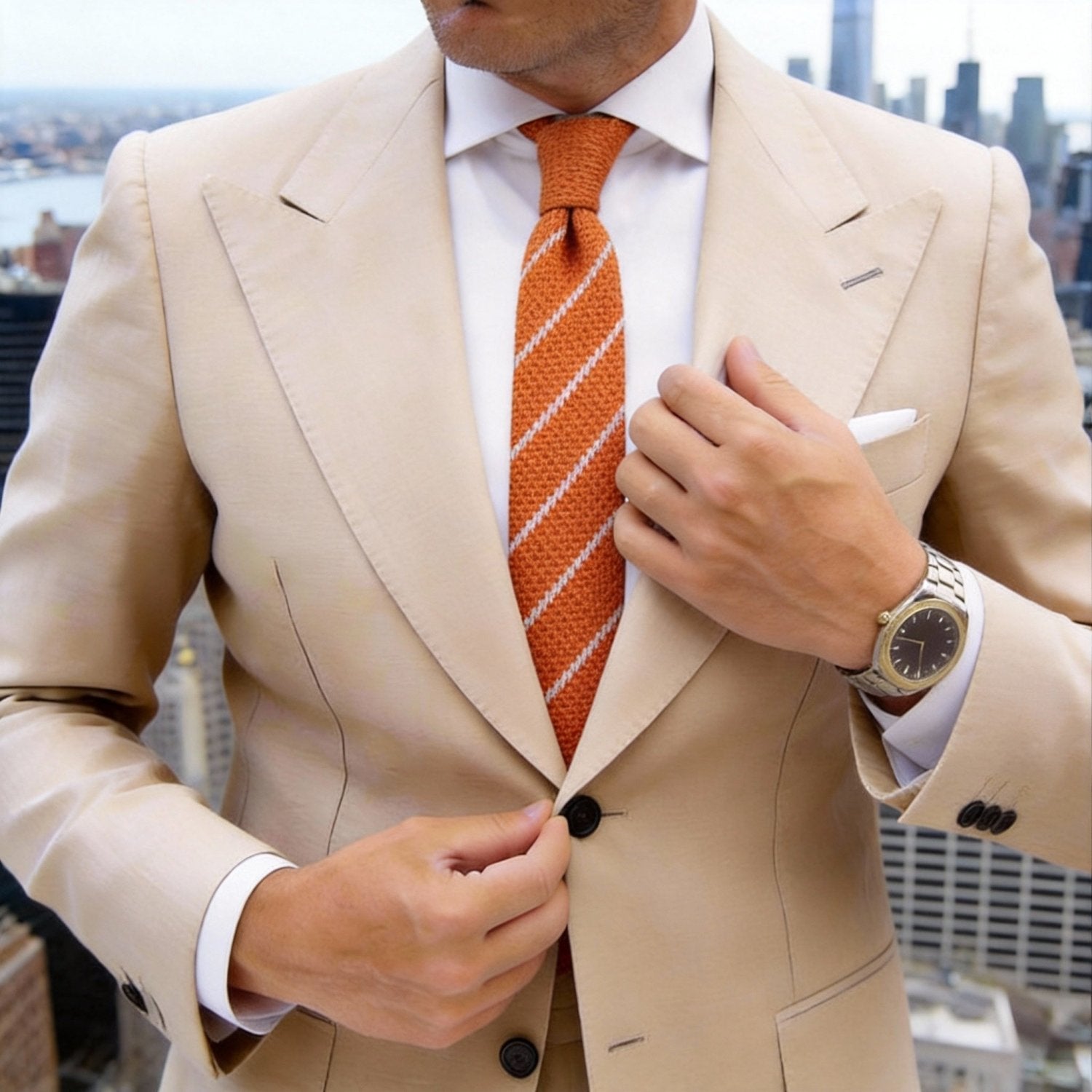 Orange with White Diagonal Stripes Necktie