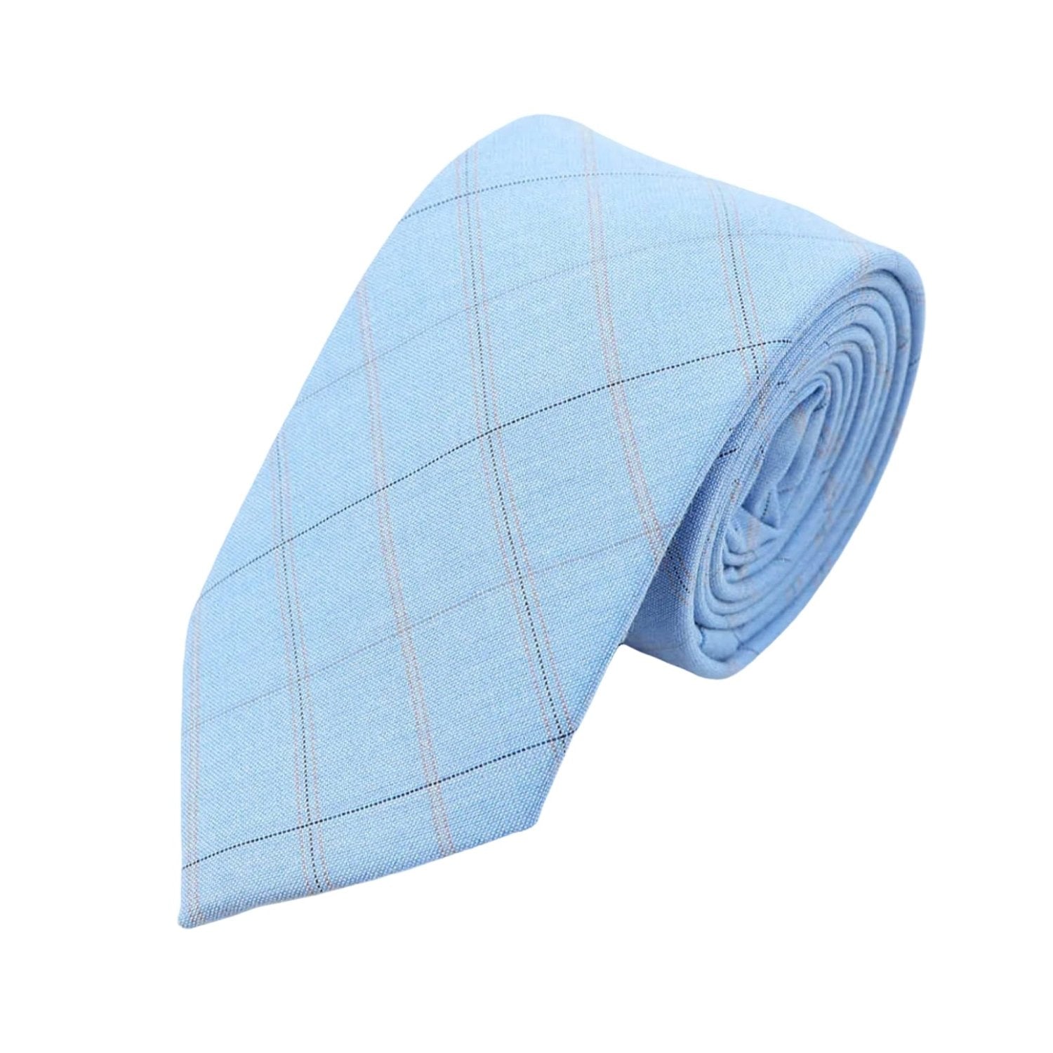 Light Blue Necktie With Black & Beige Checkered