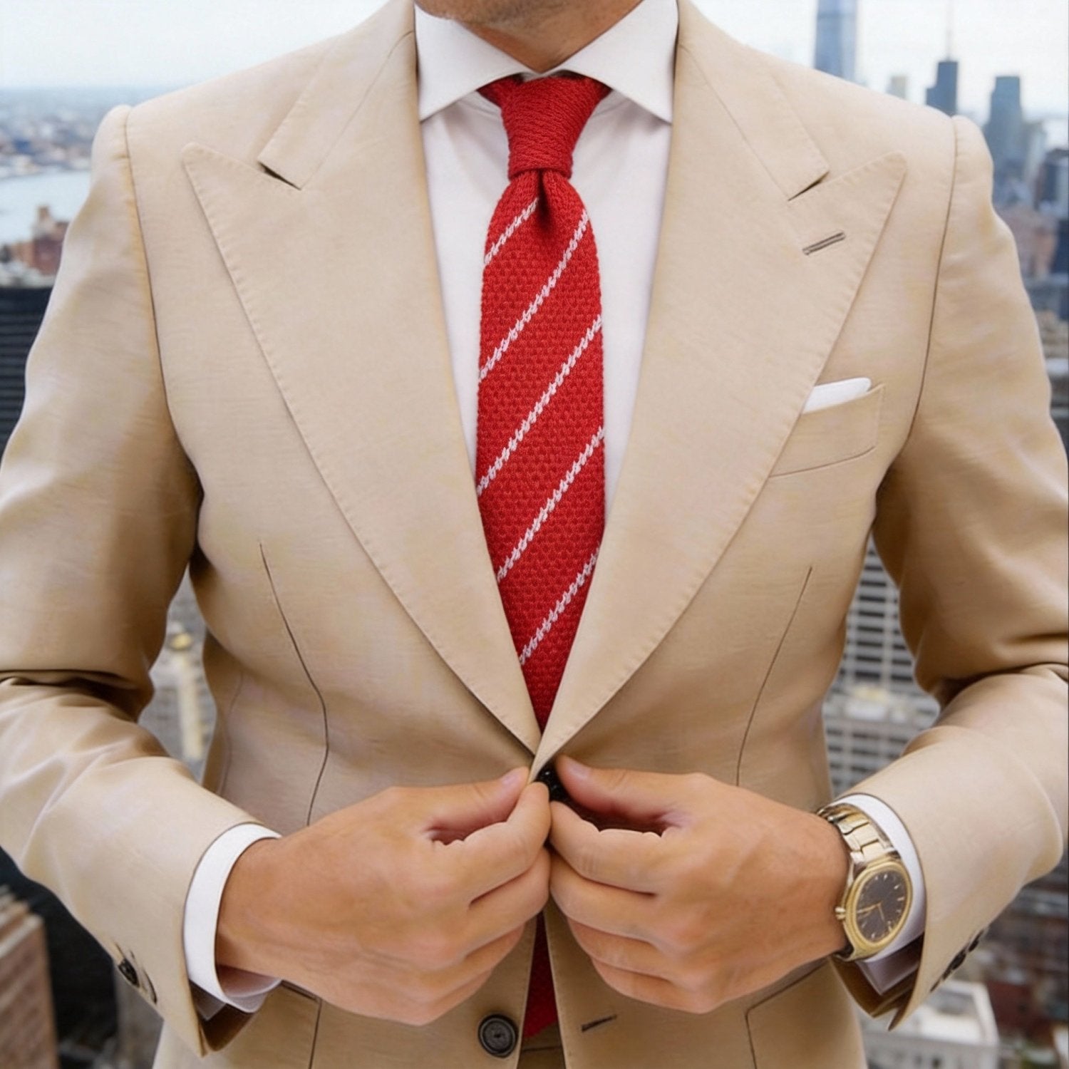Red with White Diagonal Dashed Stripes Necktie
