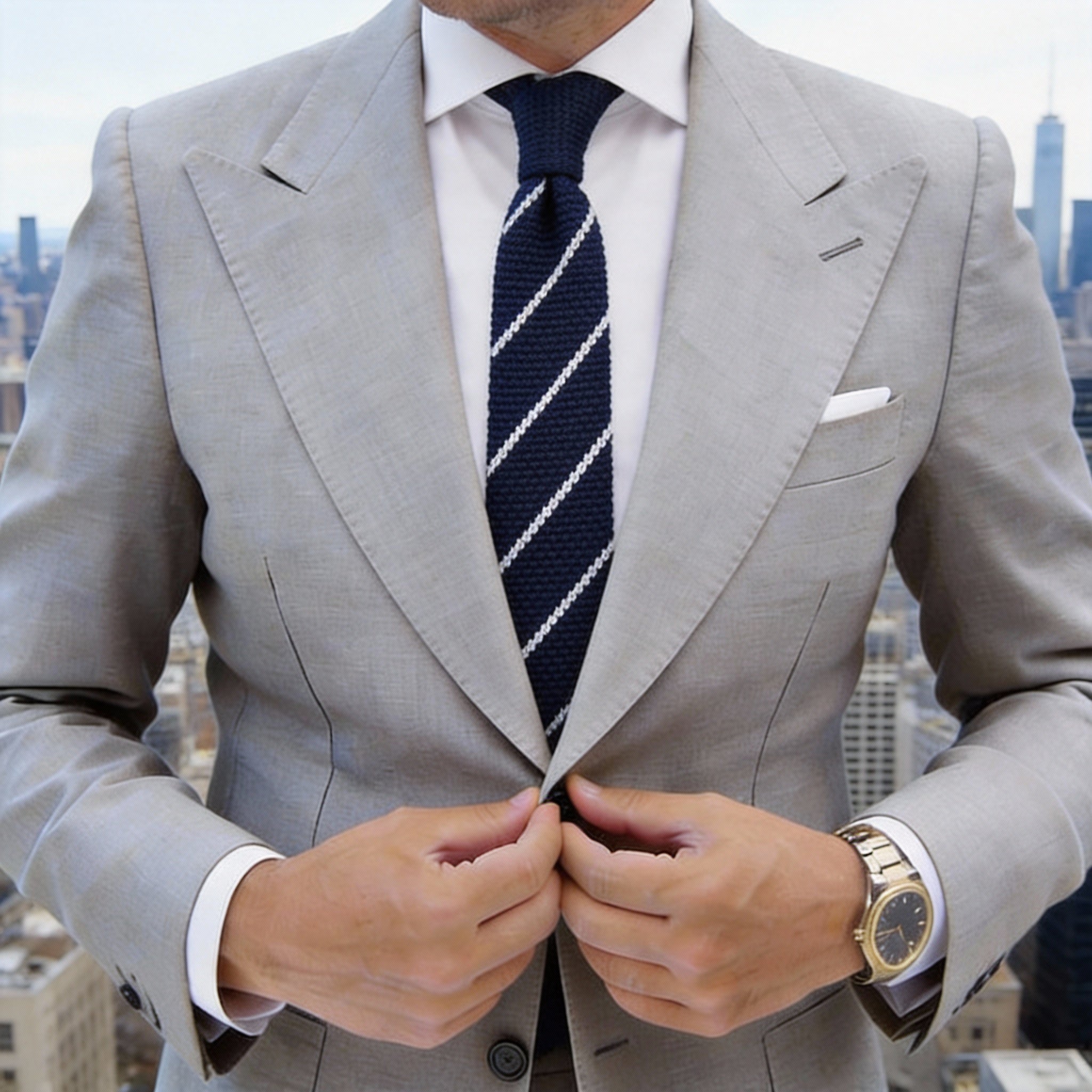 Navy Blue With White Diagonal Stripes Necktie