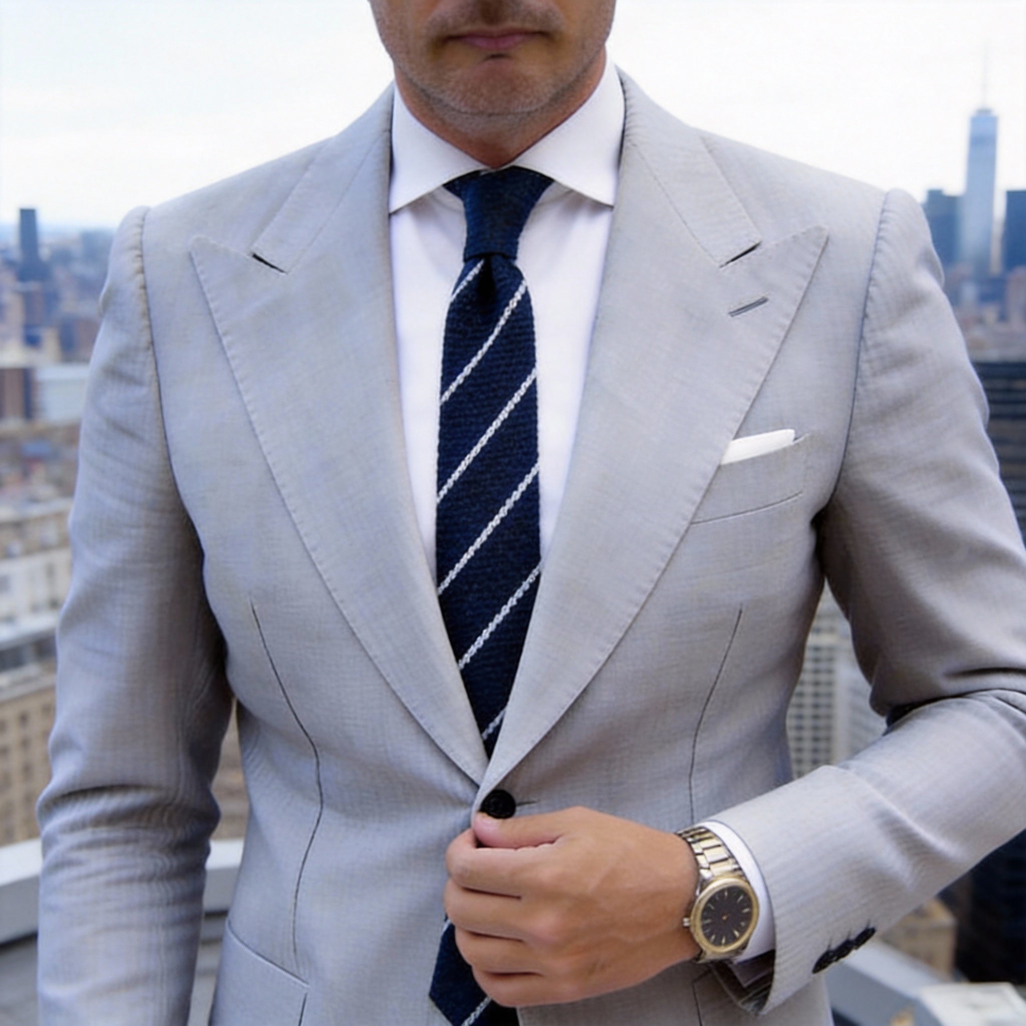 Navy Blue With White Diagonal Stripes Necktie