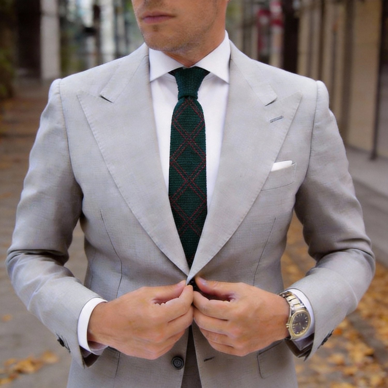 Dark Green with Red Argyle Necktie