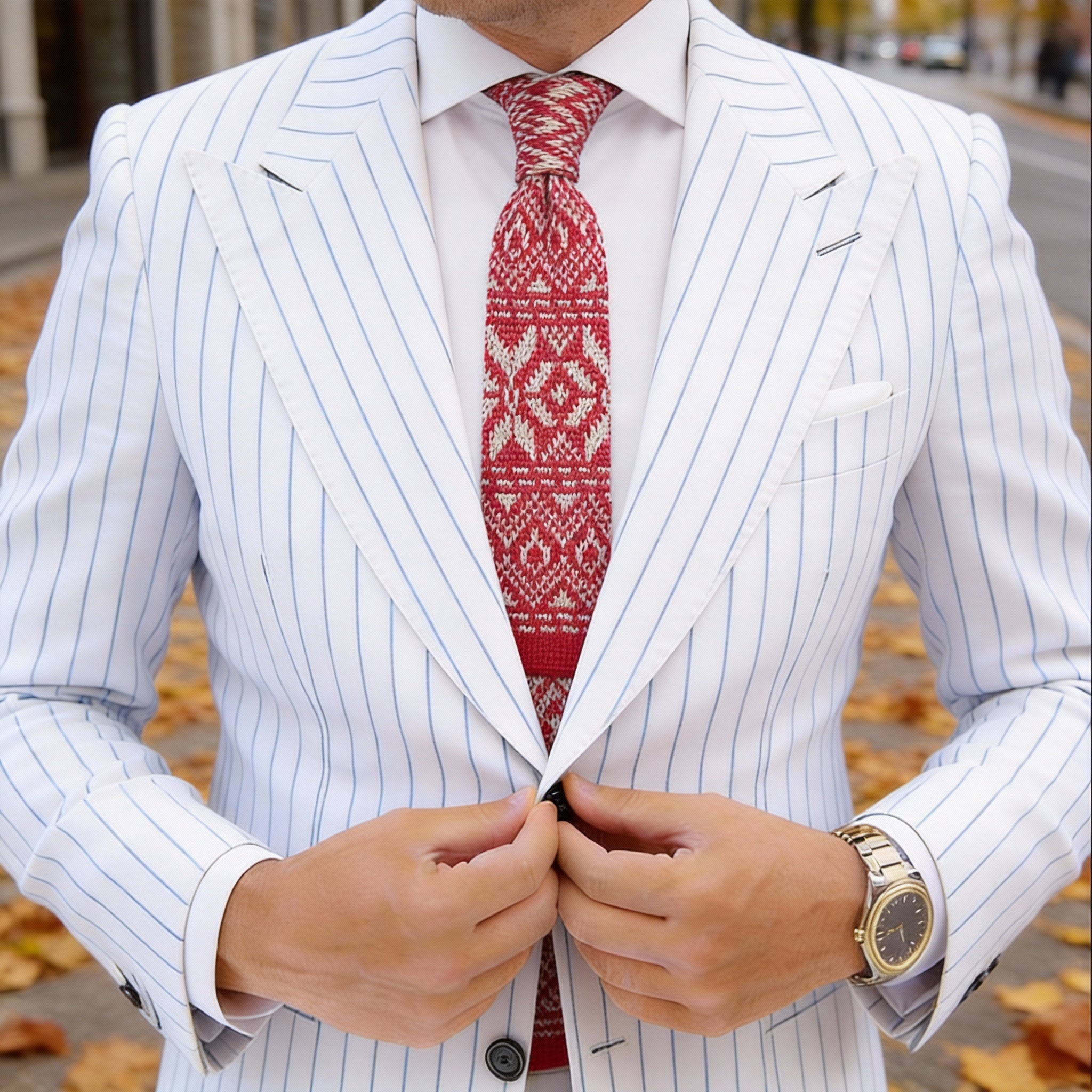Red with Beige Geometric Necktie