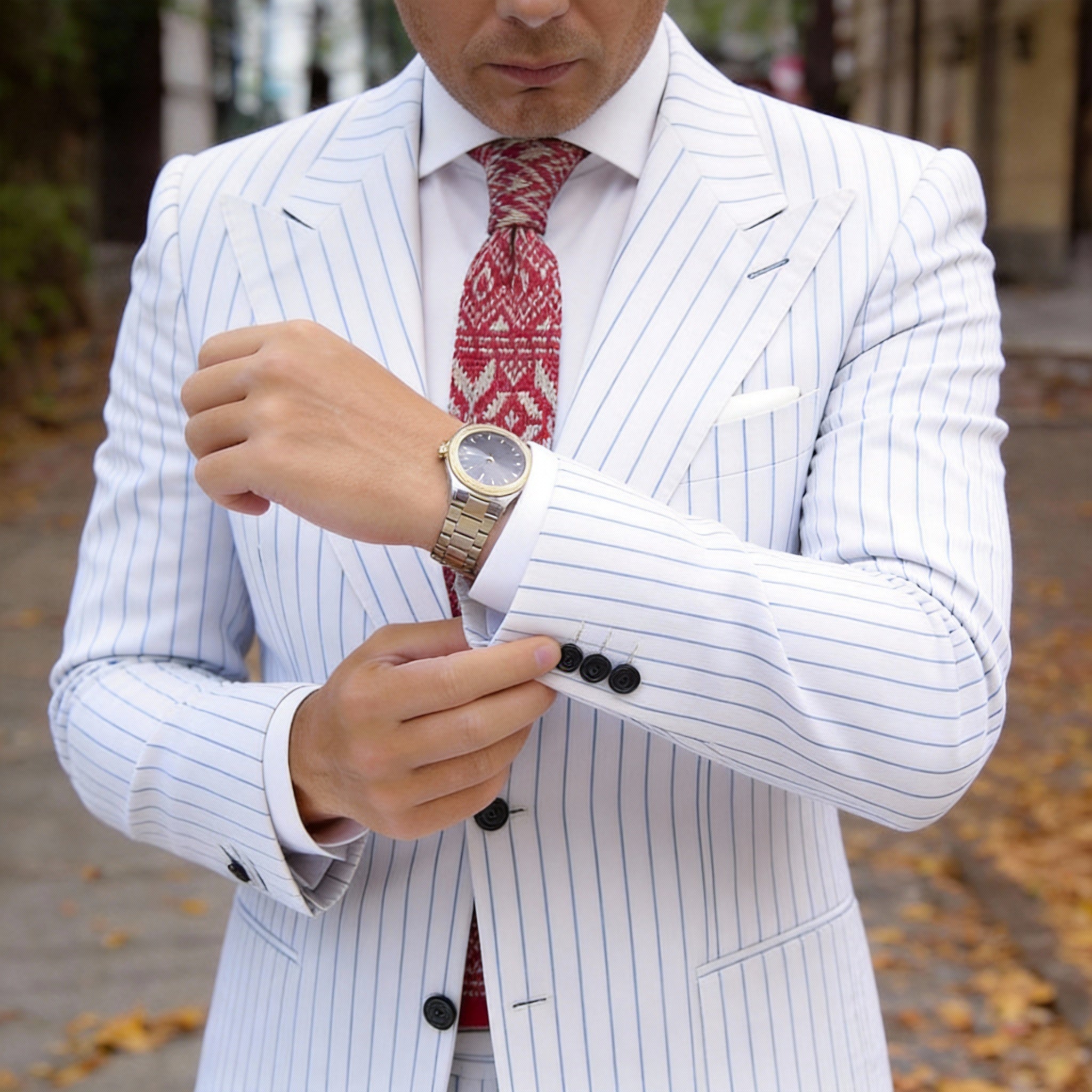 Red with Beige Geometric Necktie