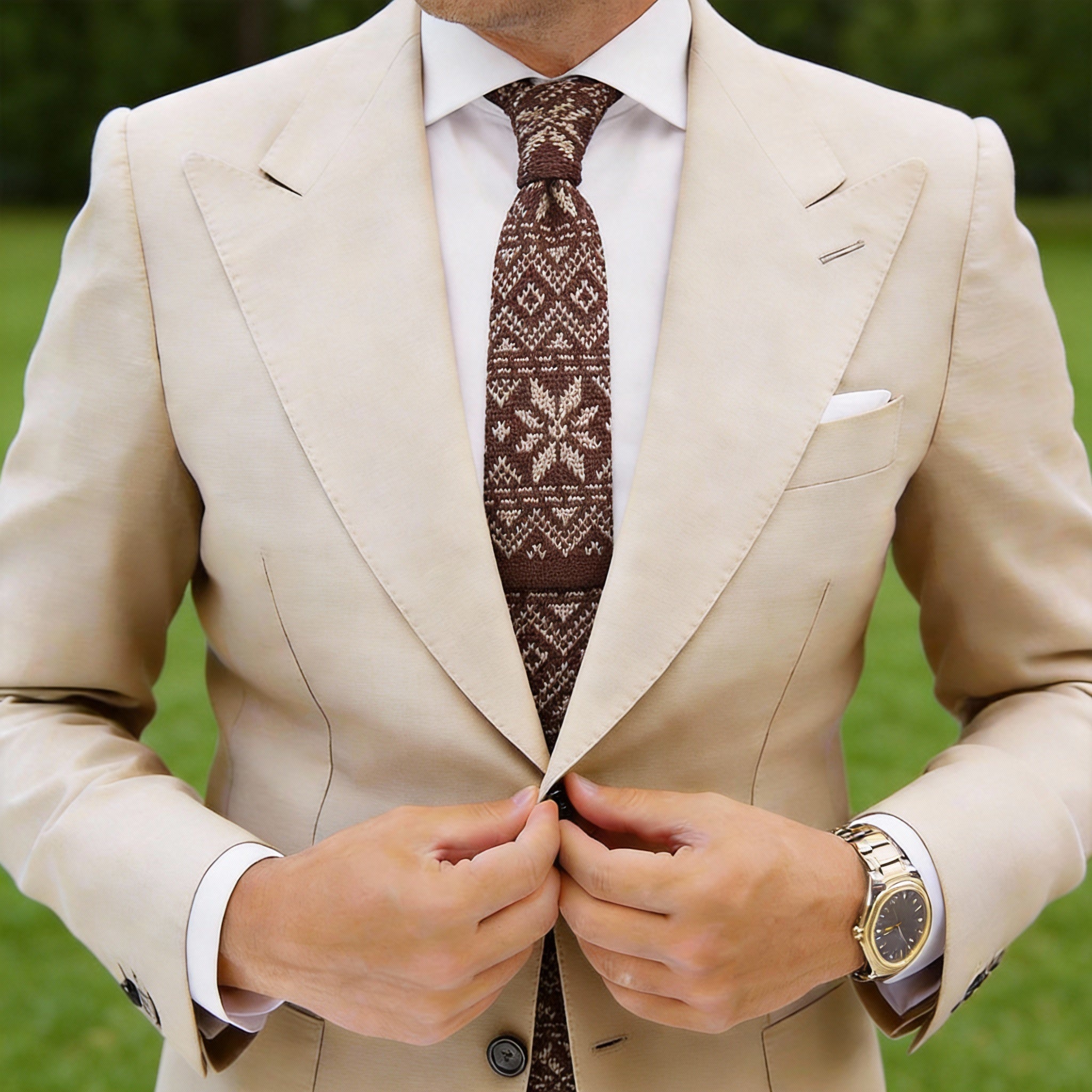 Brown With Beige Snowflake & Geometric Necktie