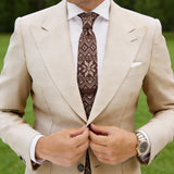 Brown With Beige Snowflake & Geometric Necktie