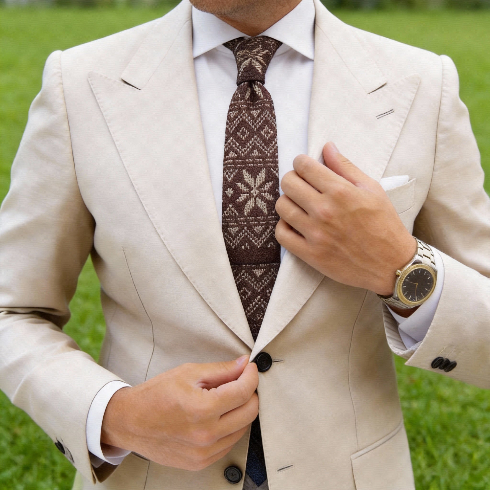 Brown With Beige Snowflake & Geometric Necktie