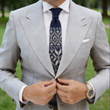 Navy Blue with Beige Geometric Necktie