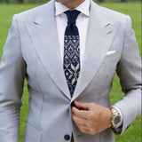 Navy Blue with Beige Geometric Necktie