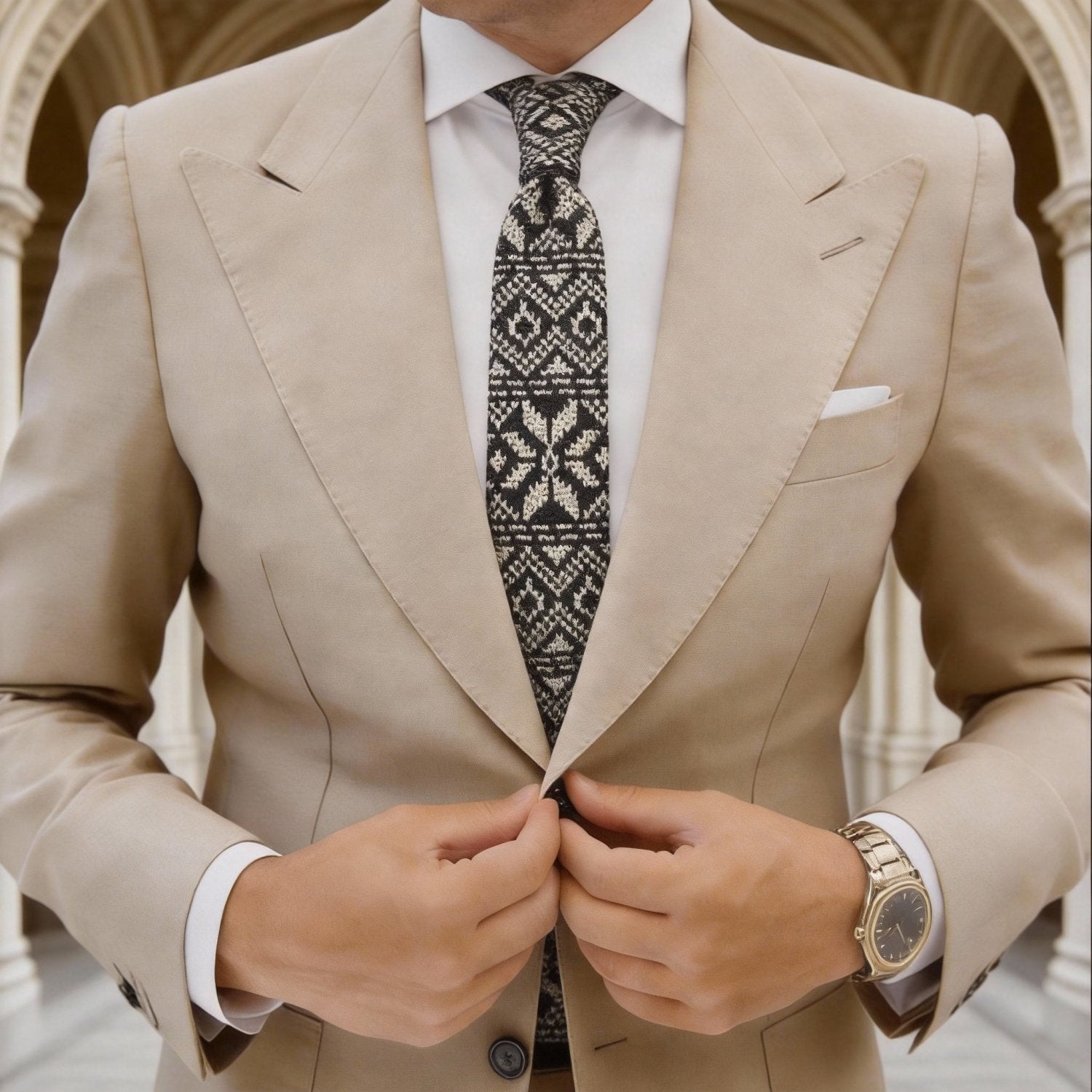 Black with Beige Fair Isle Necktie