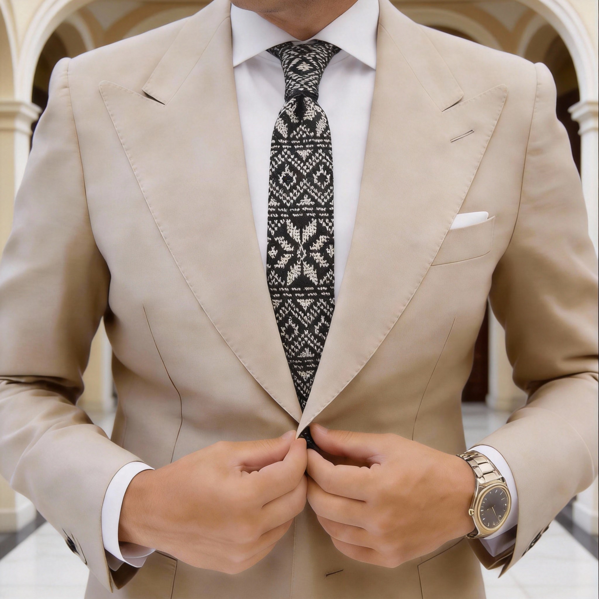 Black with Beige Fair Isle Necktie
