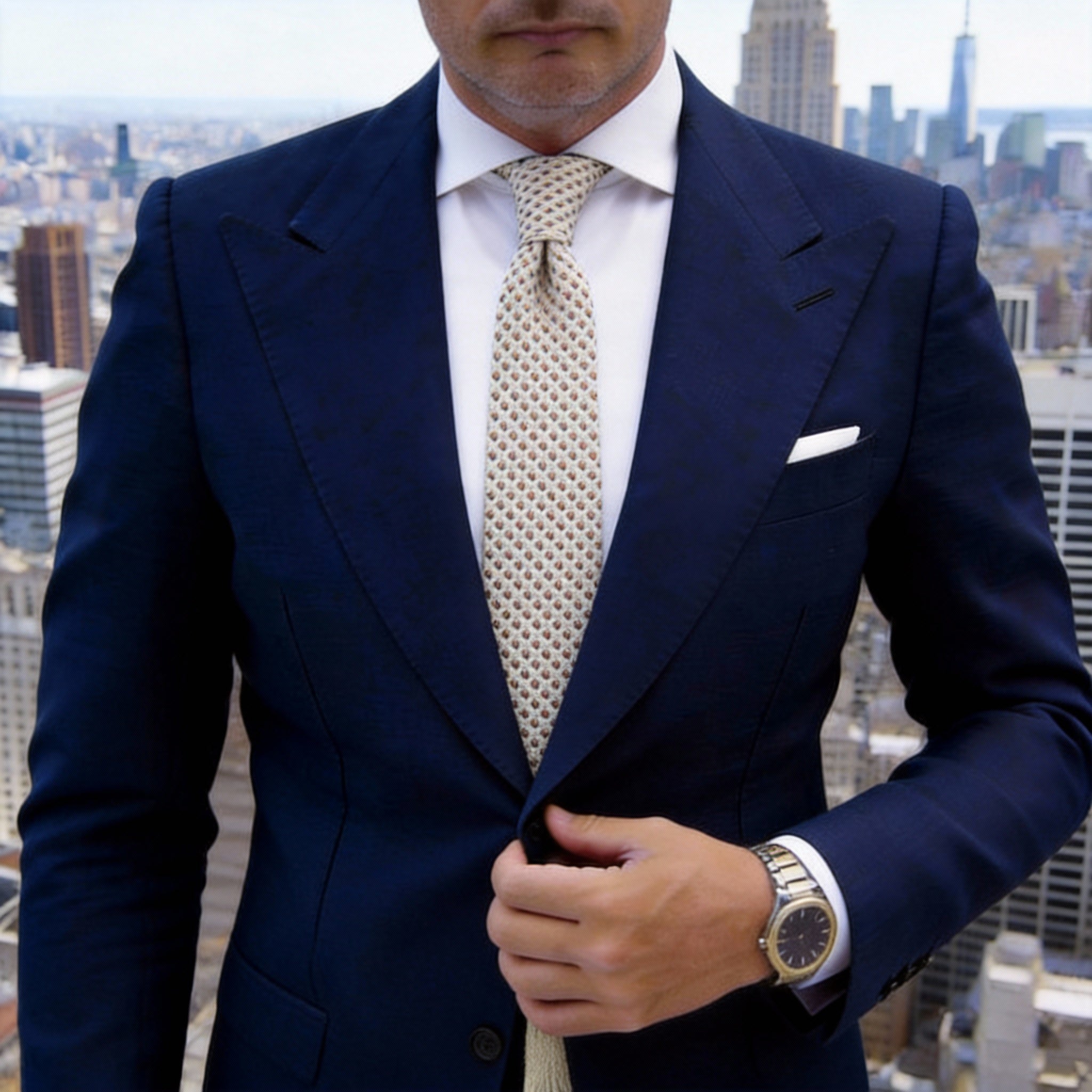 Off-White with Orange & Dark Green Diamond Necktie