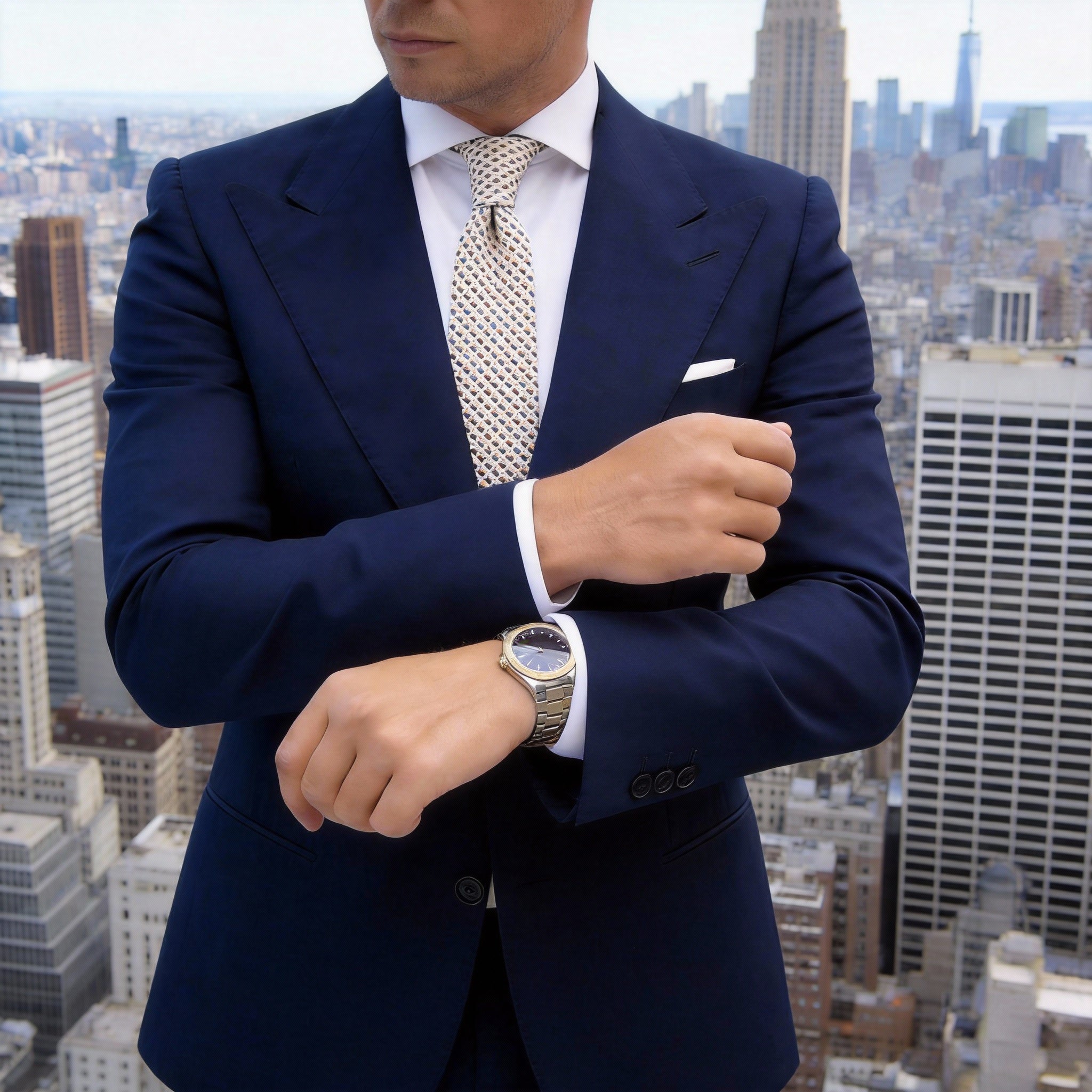 Off-White with Orange & Dark Green Diamond Necktie