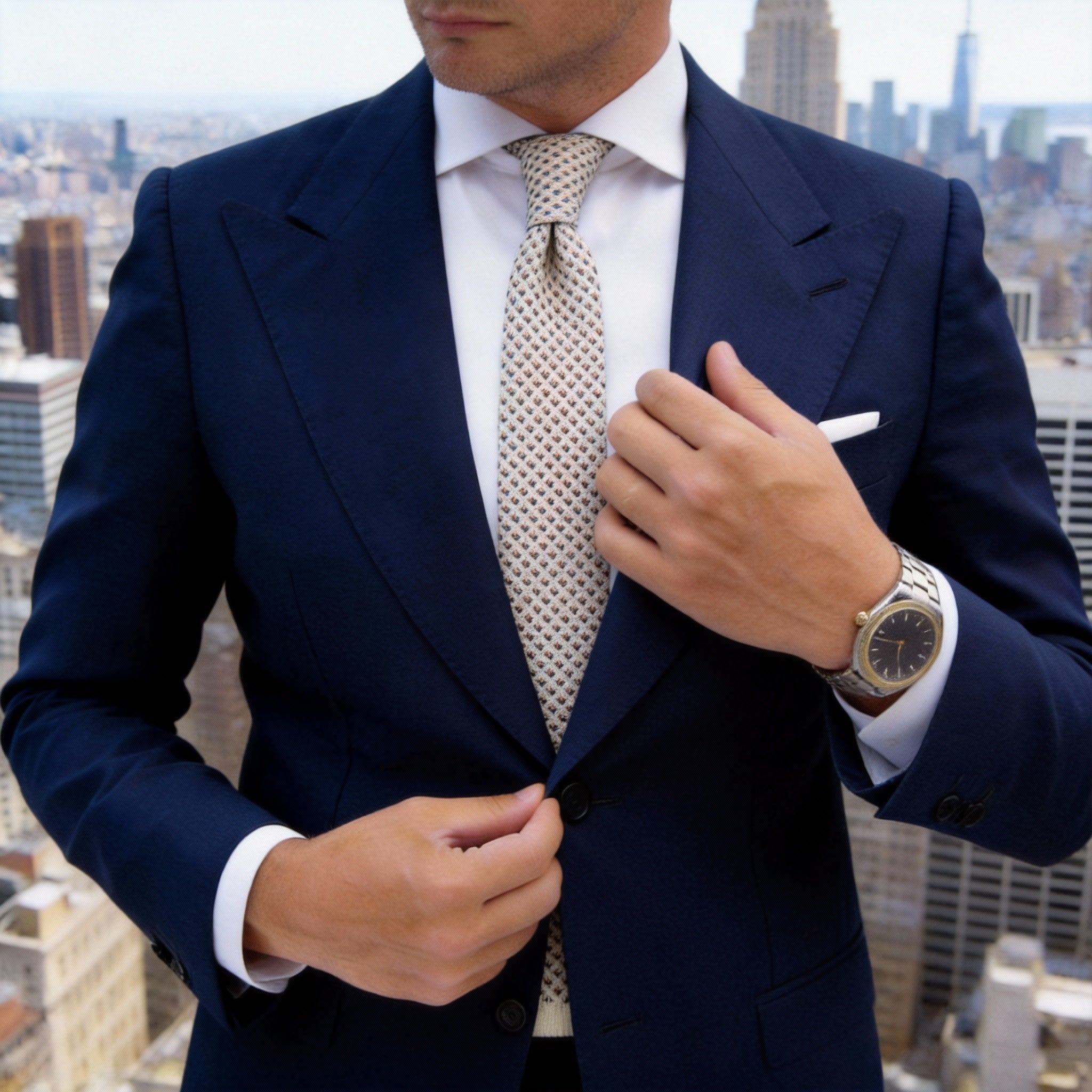 Off-White with Orange & Dark Green Diamond Necktie