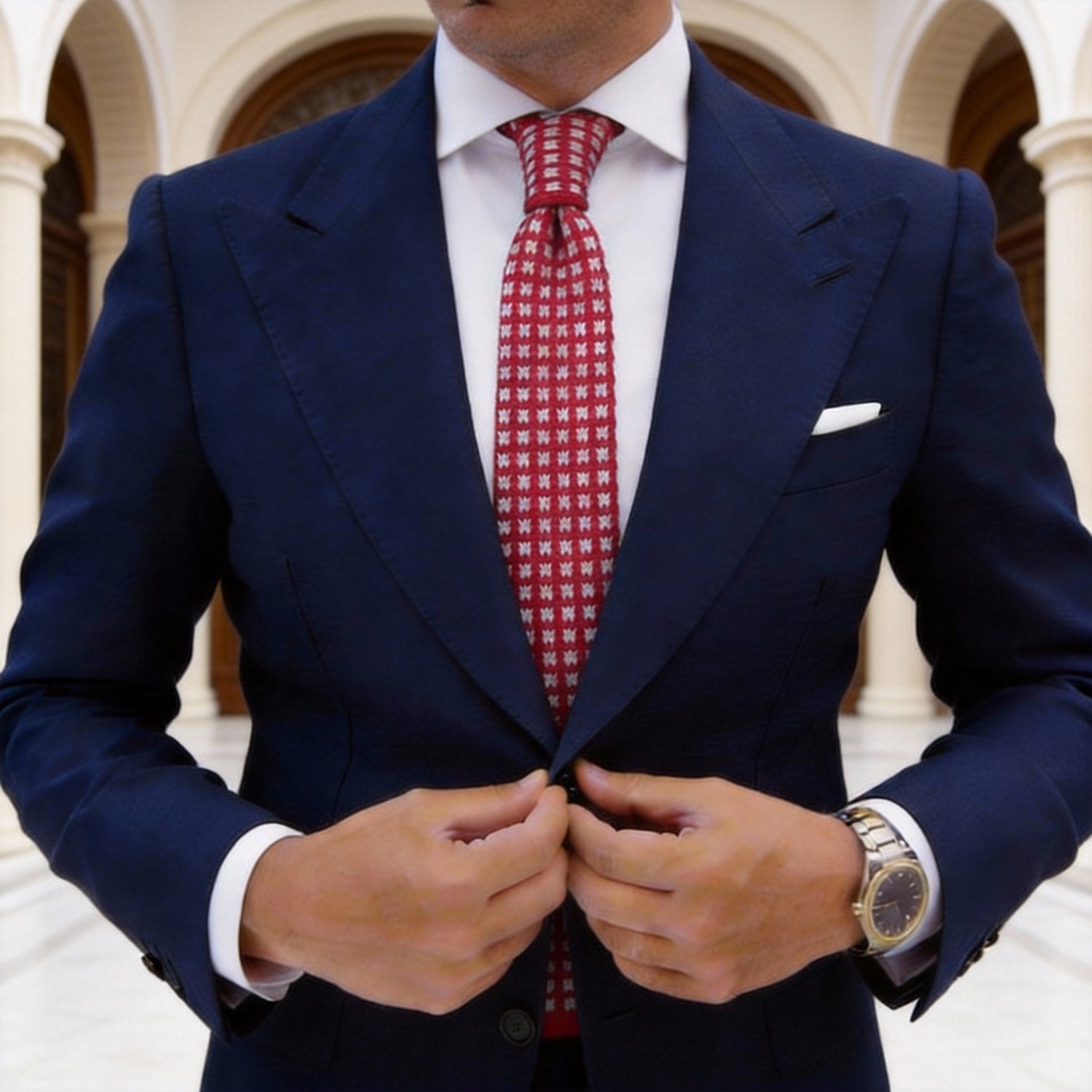 Red with White Grid Pattern Necktie