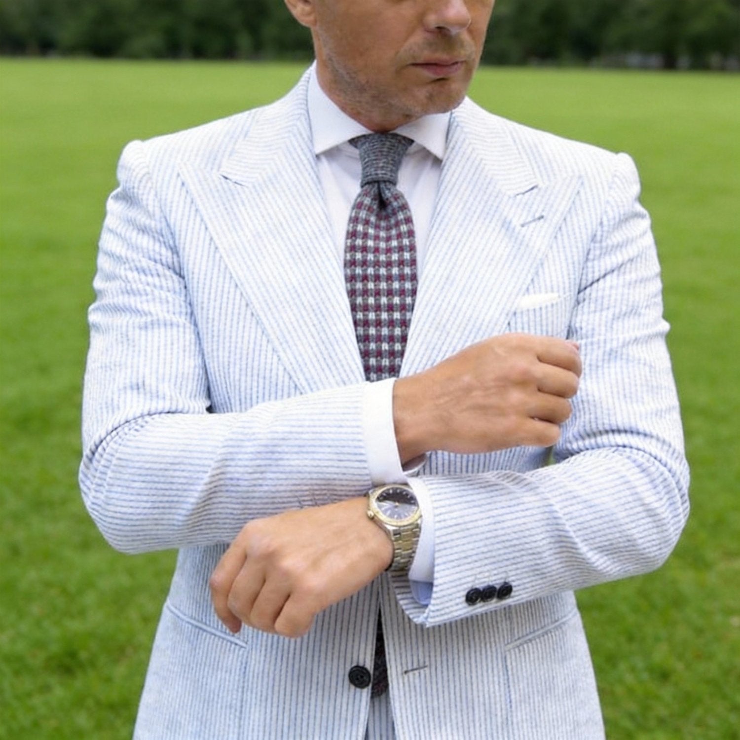 Gray with White & Burgundy Checkered Necktie
