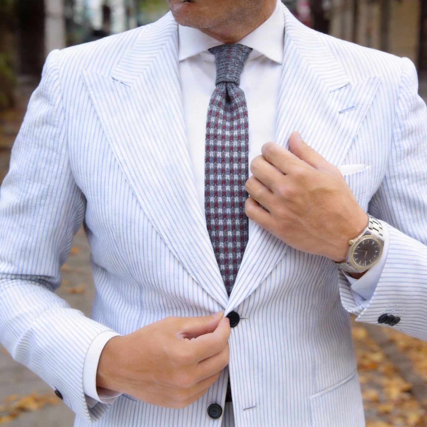 Gray with White & Burgundy Checkered Necktie