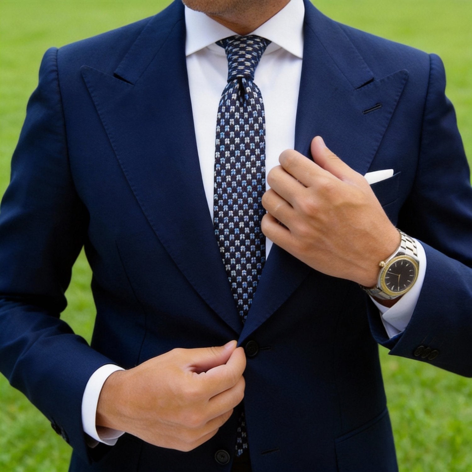 Dark Brown with Blue & White Houndstooth Necktie