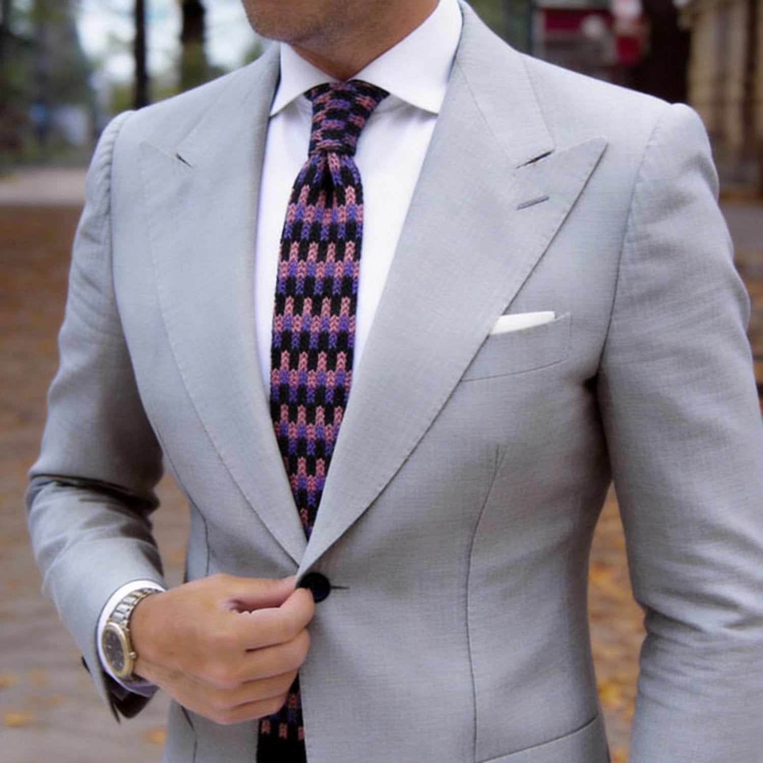 Black with Pink and Purple Checkerboard Necktie