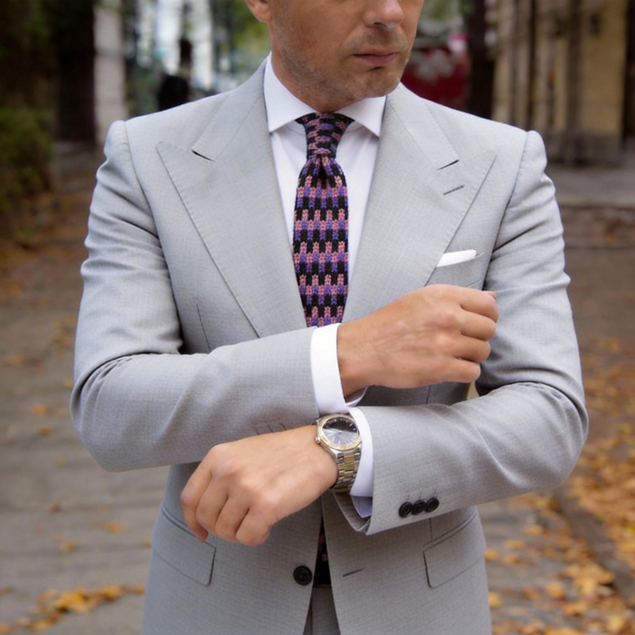 Black with Pink and Purple Checkerboard Necktie