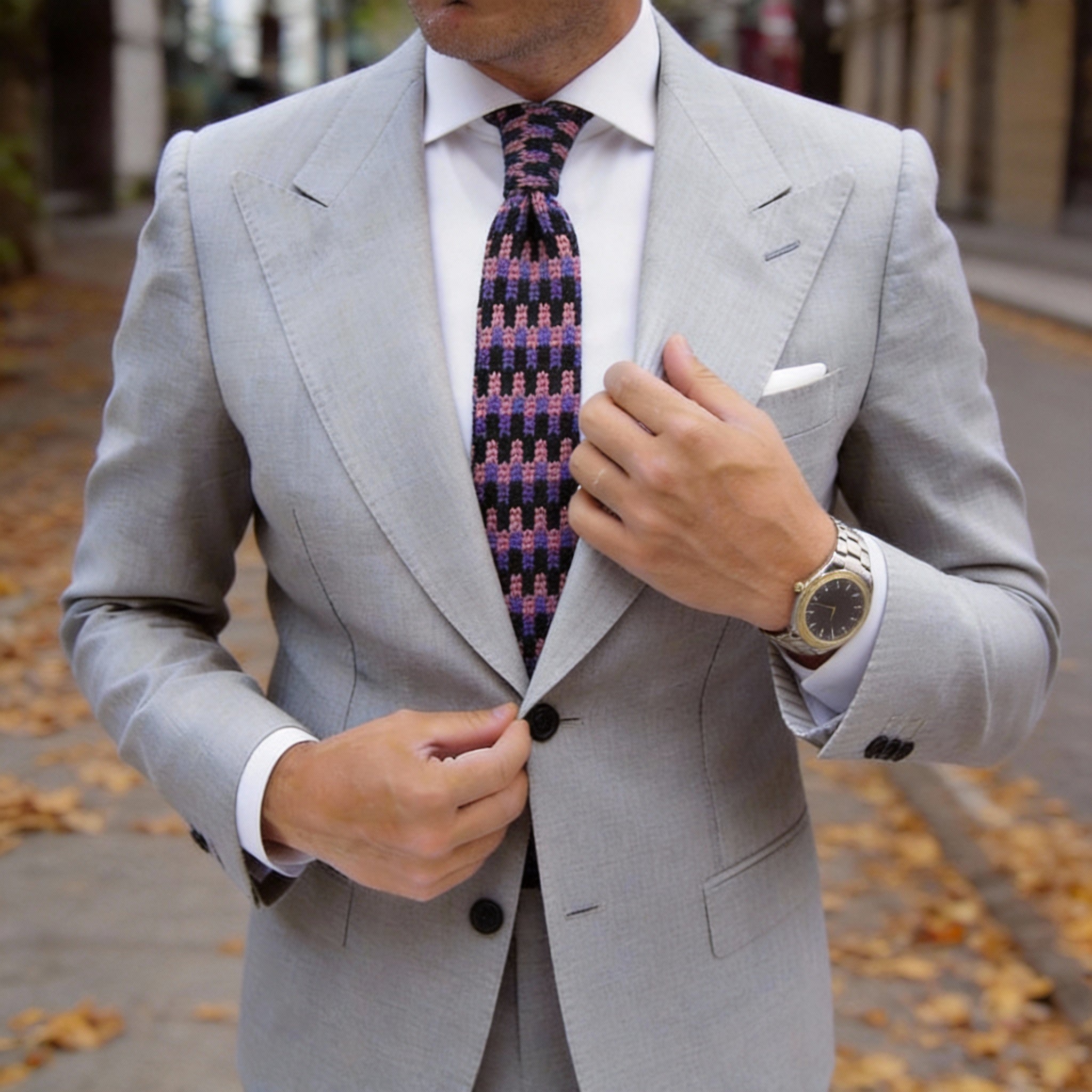 Black with Pink and Purple Checkerboard Necktie