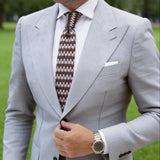 Brown with White & Tan Checkered Knitted Necktie
