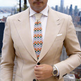 Cream White With Multi-Color Square Check Necktie