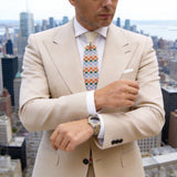Cream White With Multi-Color Square Check Necktie