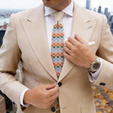 Cream White With Multi-Color Square Check Necktie