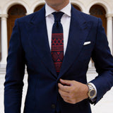 Navy Blue with Red Ethnic Geometric Necktie