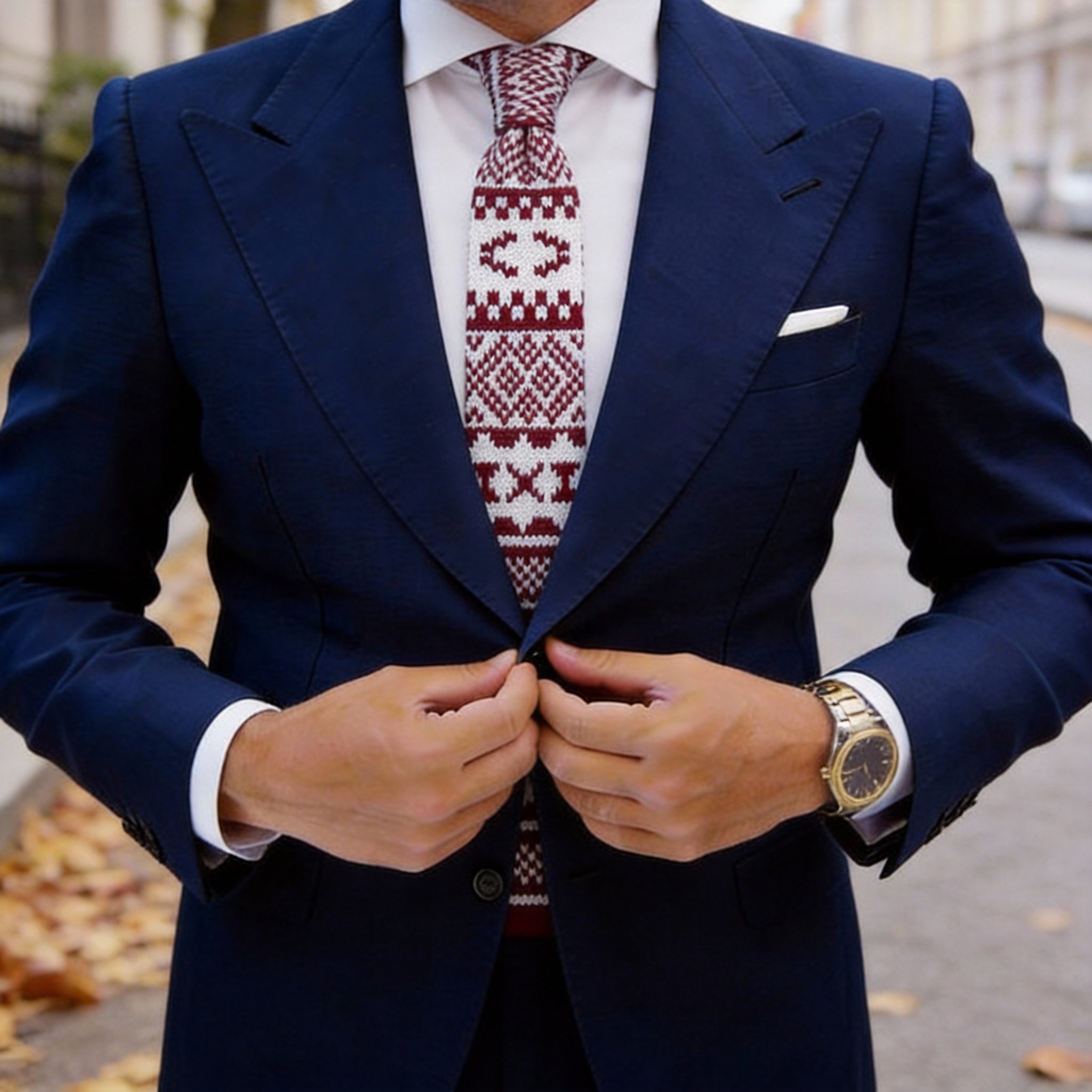White With Burgundy Fair Isle Necktie