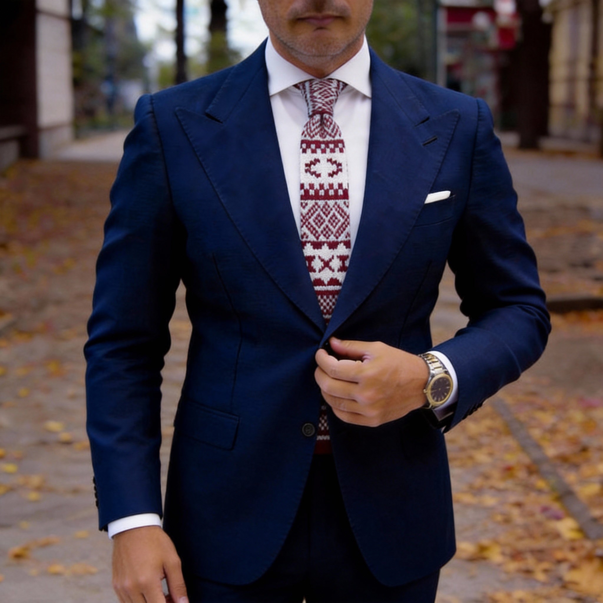 White With Burgundy Fair Isle Necktie