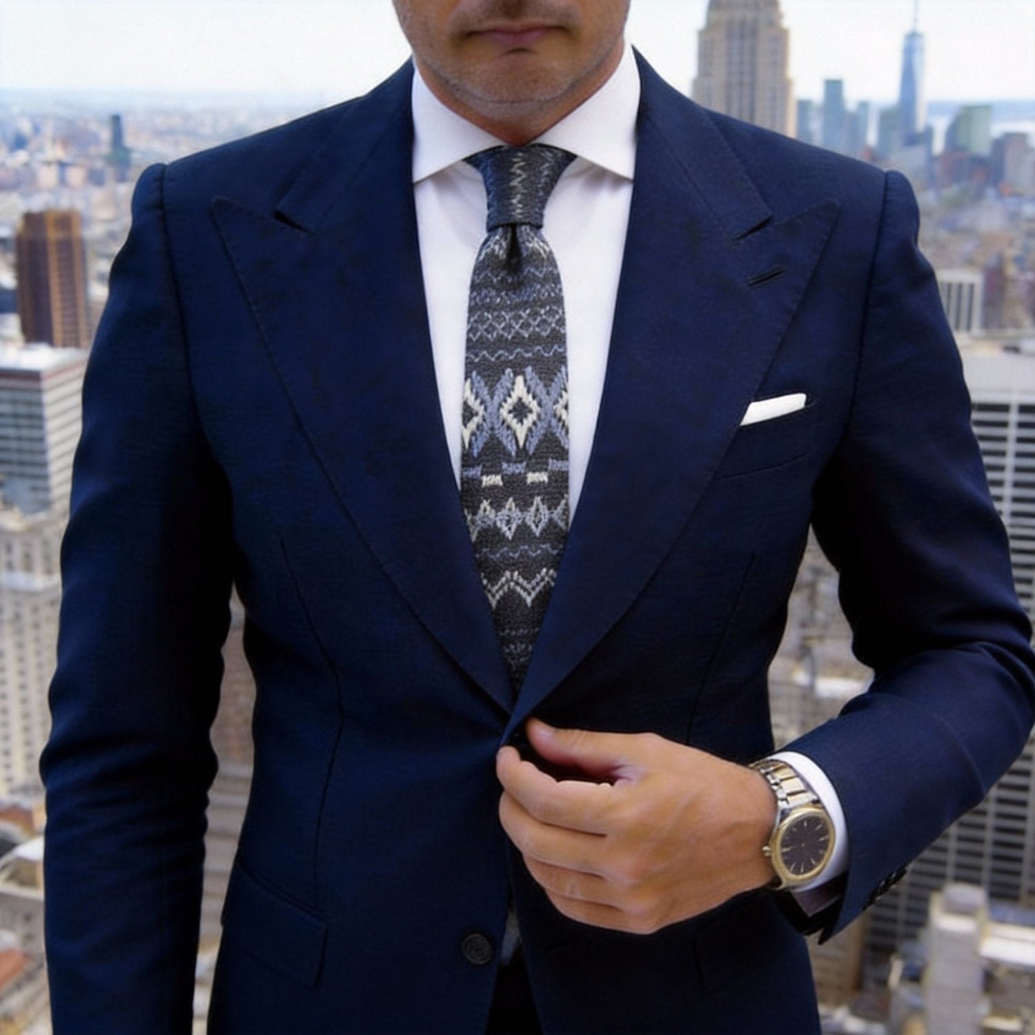 Dark Gray With White Diamond Zigzag Necktie