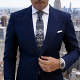 Dark Gray With White Diamond Zigzag Necktie