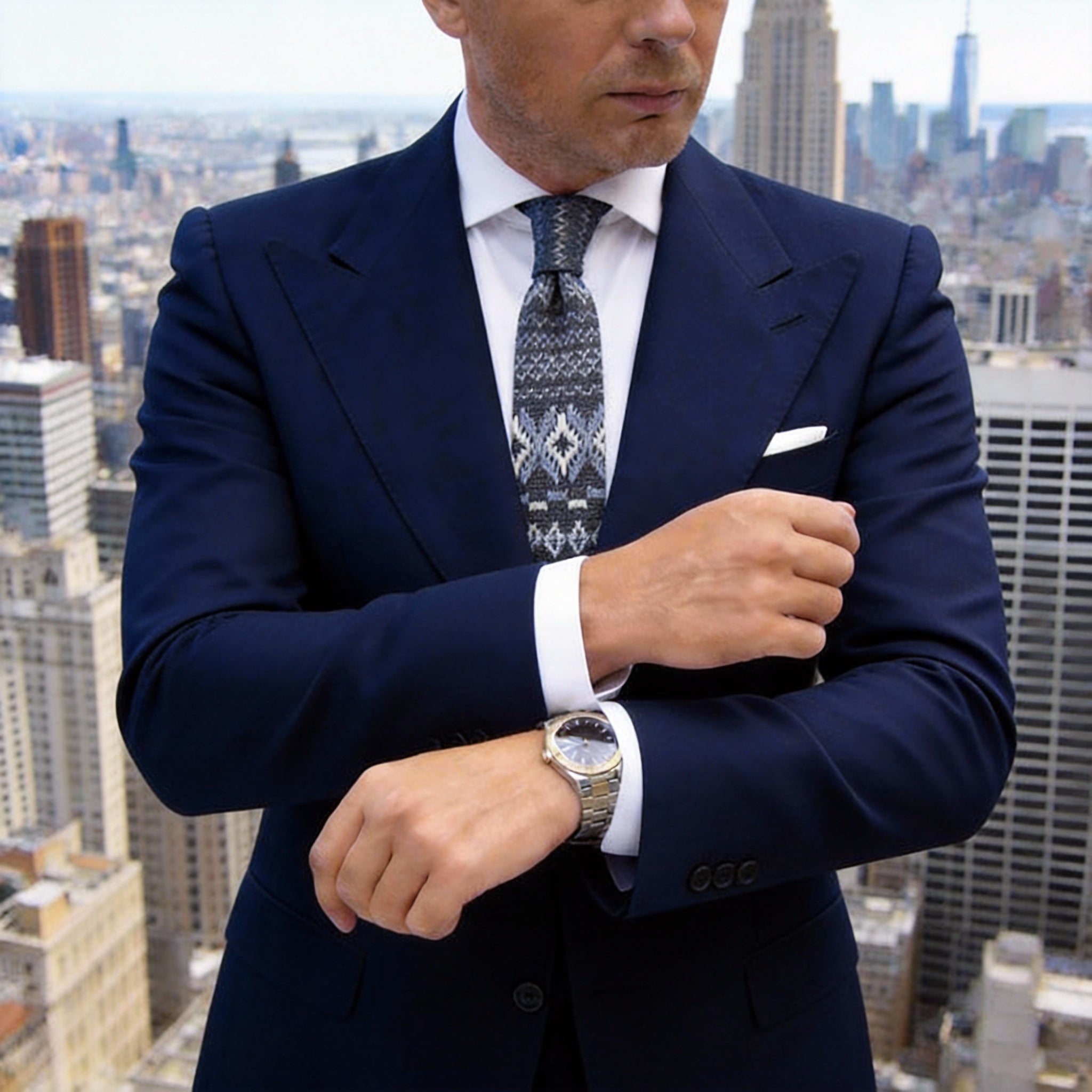 Dark Gray With White Diamond Zigzag Necktie