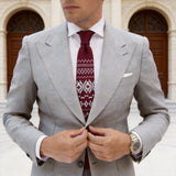 Burgundy With White & Light Gray Geometric Necktie