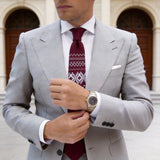 Burgundy With White & Light Gray Geometric Necktie