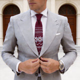 Burgundy With White & Light Gray Geometric Necktie
