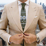 Olive Green With White & Light Blue Geometric Necktie