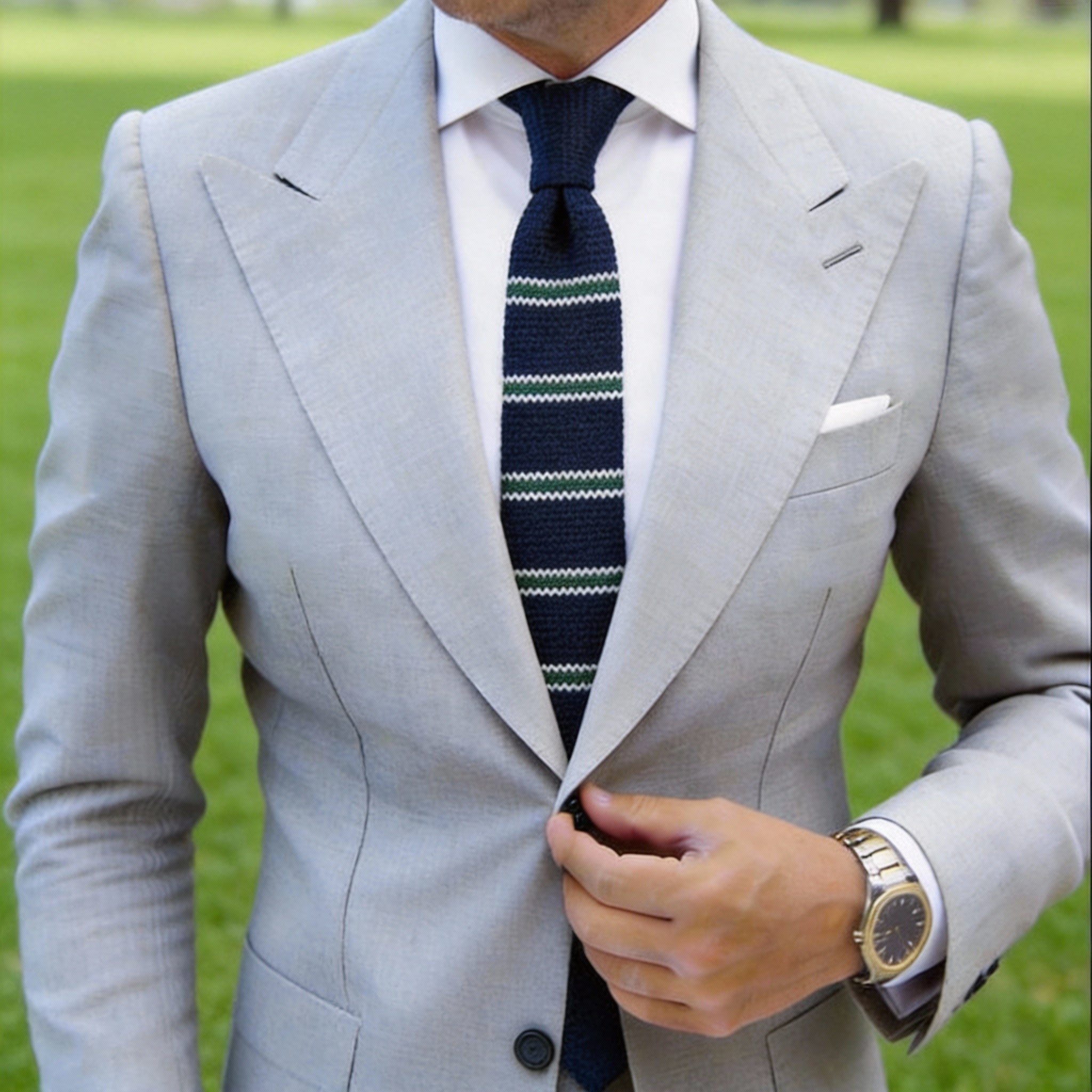 Navy Blue with Green White Striped Necktie