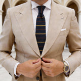 Navy Blue with Yellow & Brown Striped Knitted Necktie