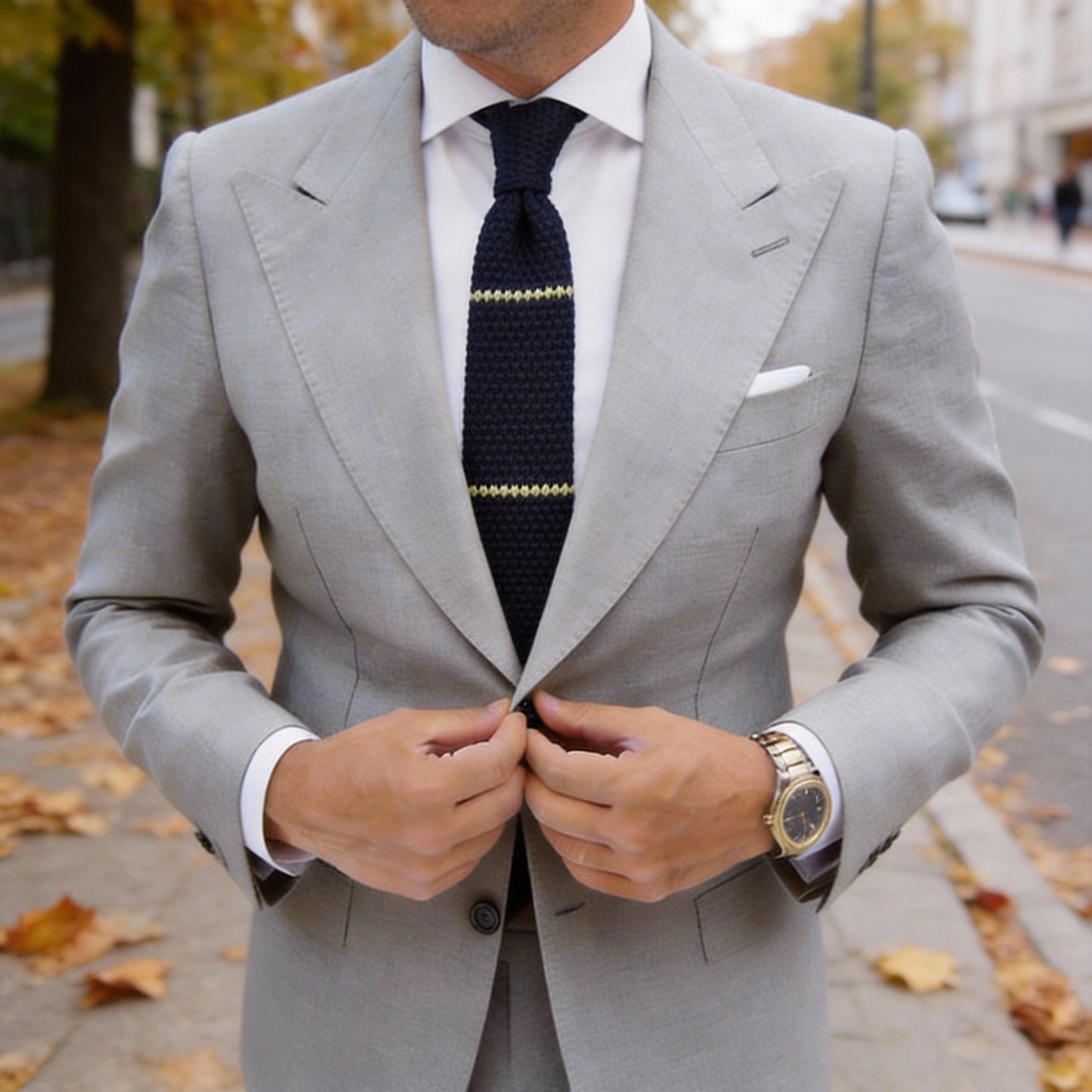 Navy Blue with Pale Yellow-Green Horizontal Stripes Necktie