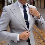 Navy Blue with Pale Yellow-Green Horizontal Stripes Necktie