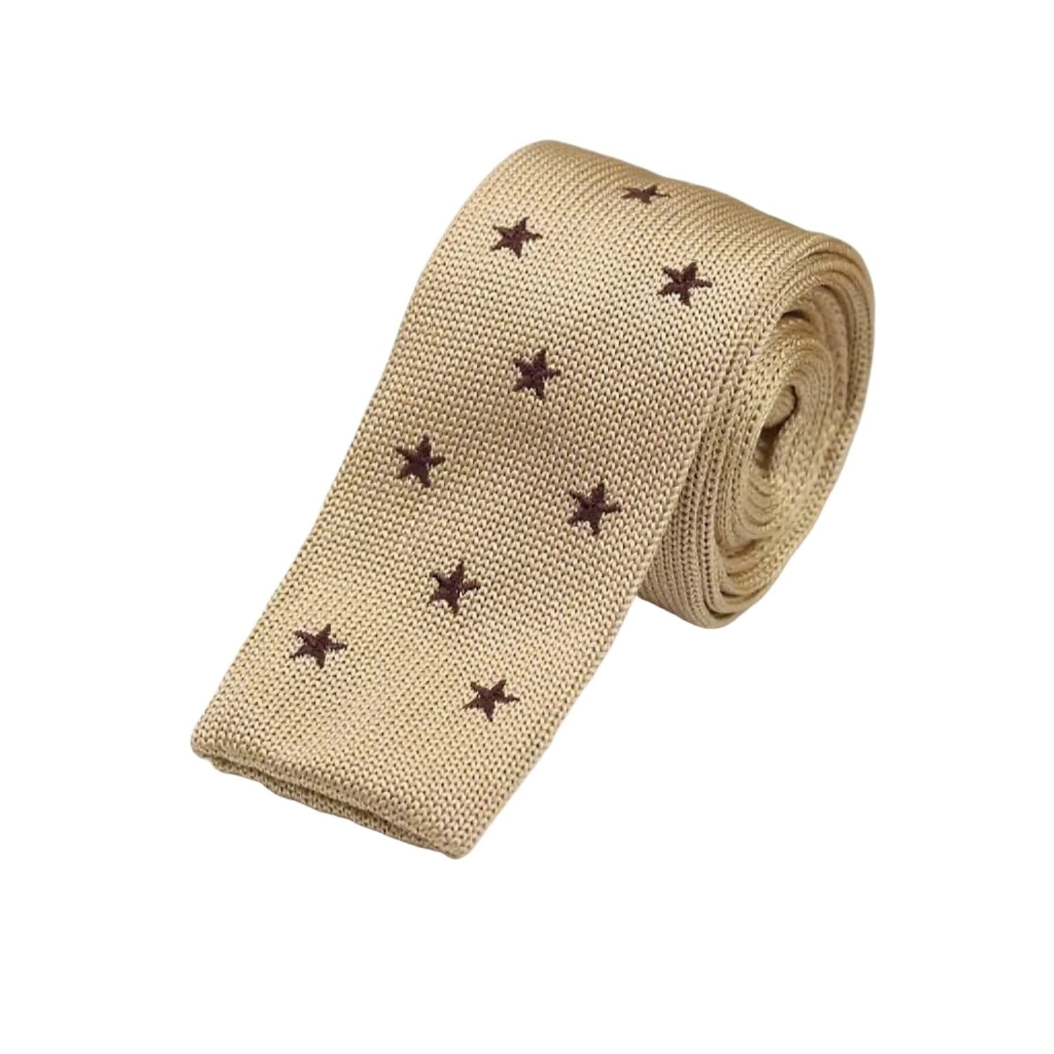 Beige Necktie with Dark Brown Stars