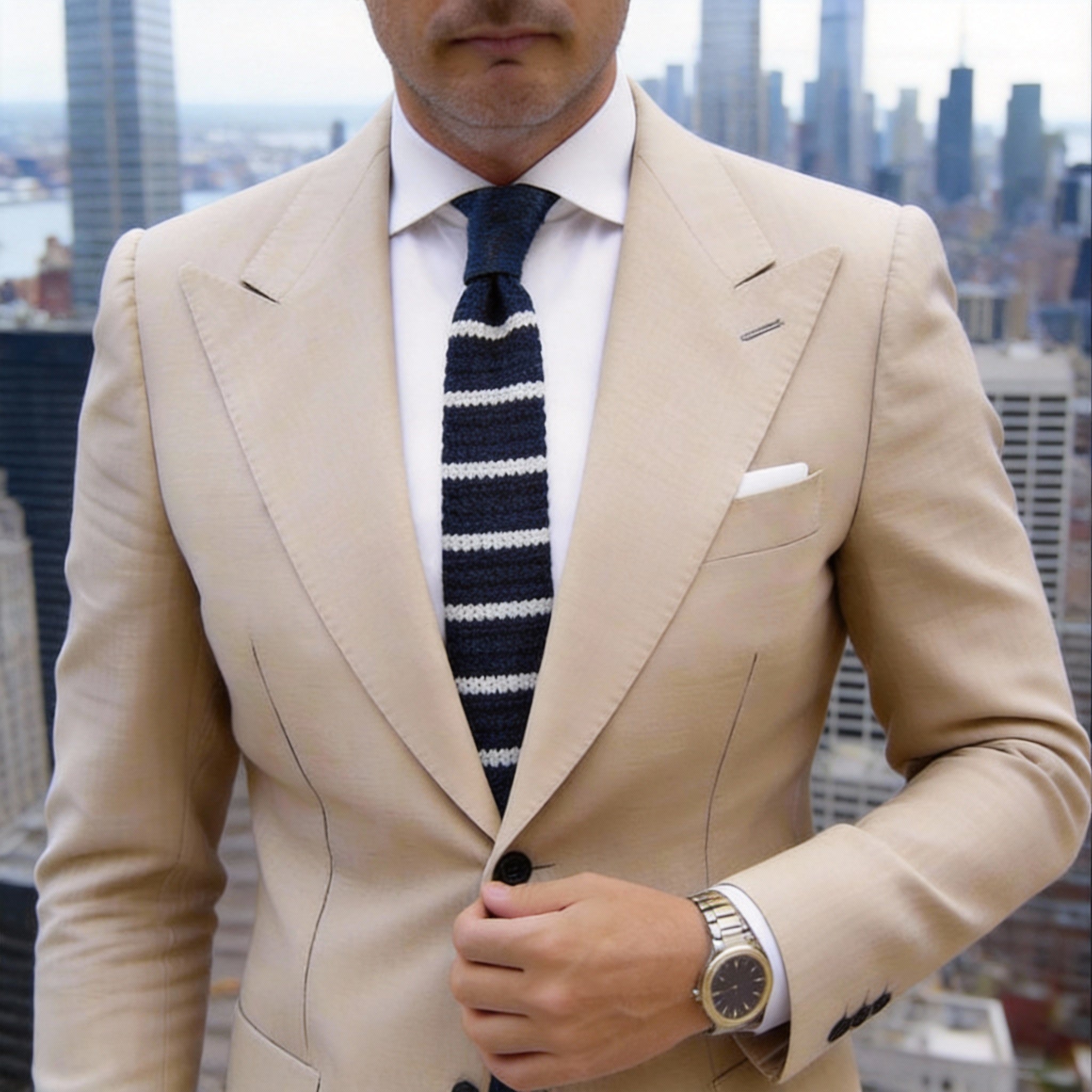 Navy Blue With White Horizontal Stripes Necktie