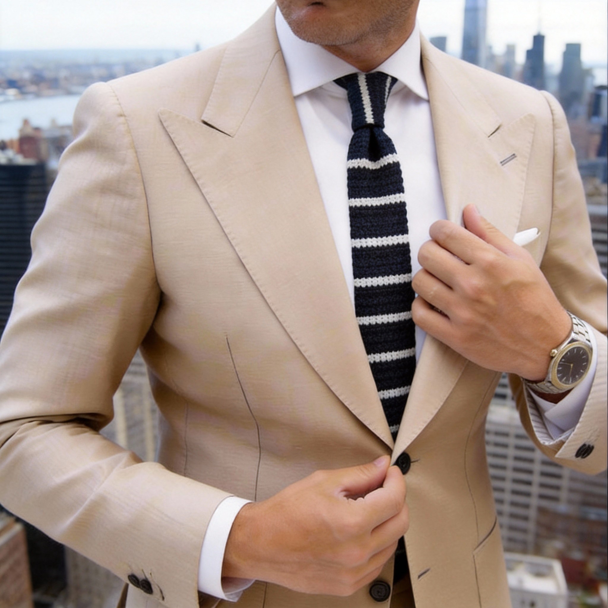 Navy Blue With White Horizontal Stripes Necktie