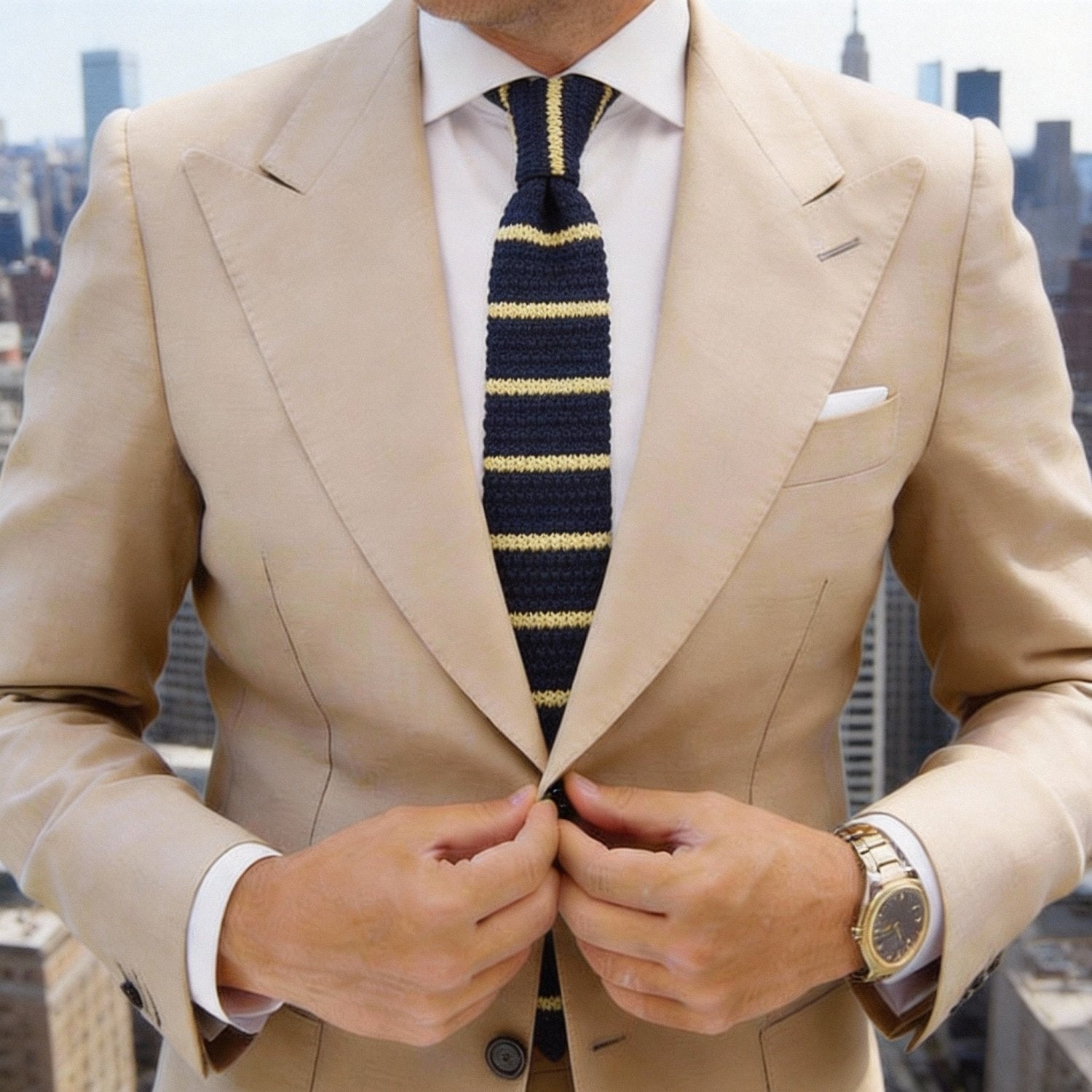 Navy Blue With Light Yellow Horizontal Stripes Necktie