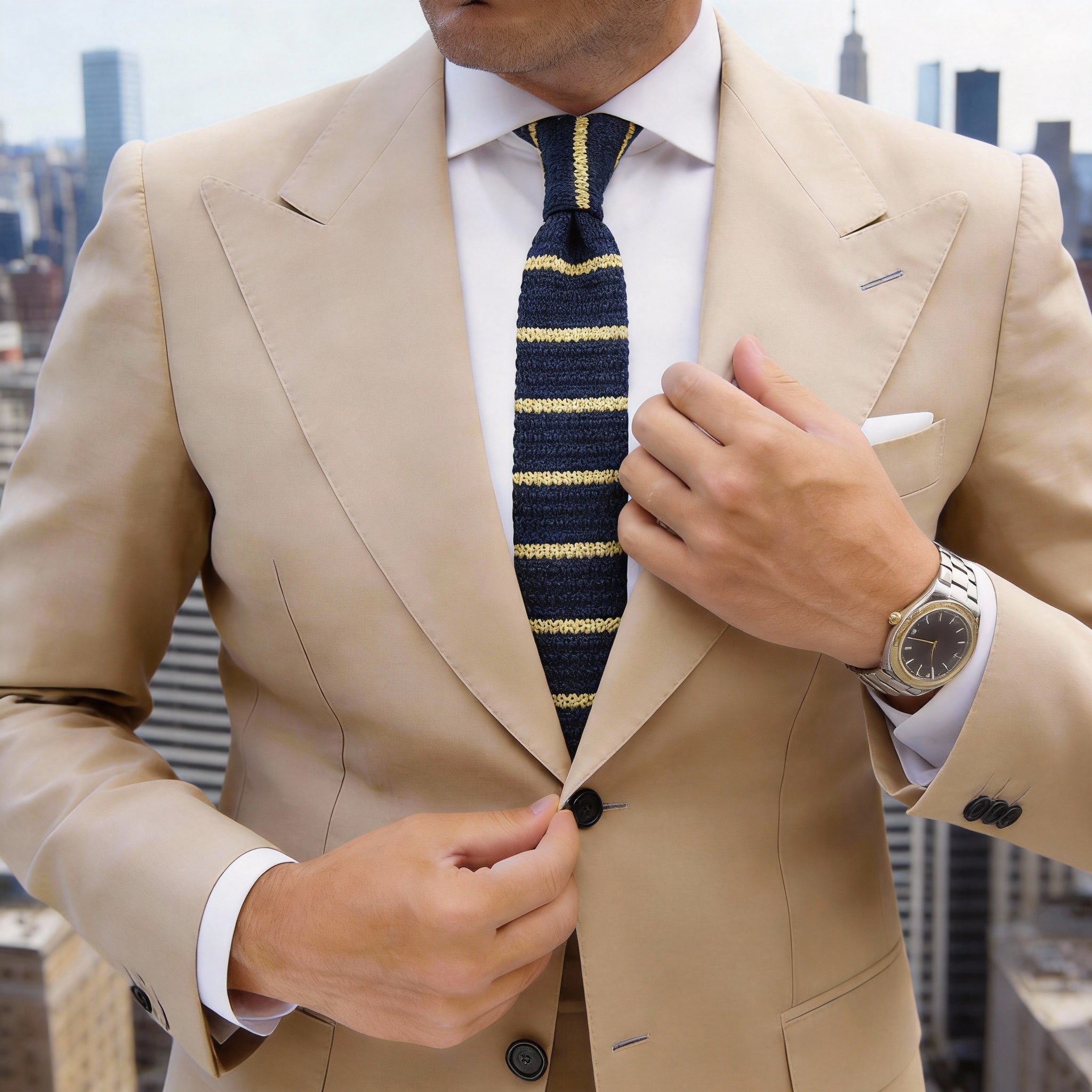 Navy Blue With Light Yellow Horizontal Stripes Necktie