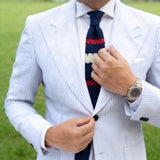 Navy Blue with Red & Off-White Scalloped Stripes Necktie